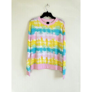 Free Press Women's Cozy Crew Neck Pullover Sweater Pink Opal Tie Dye Size M